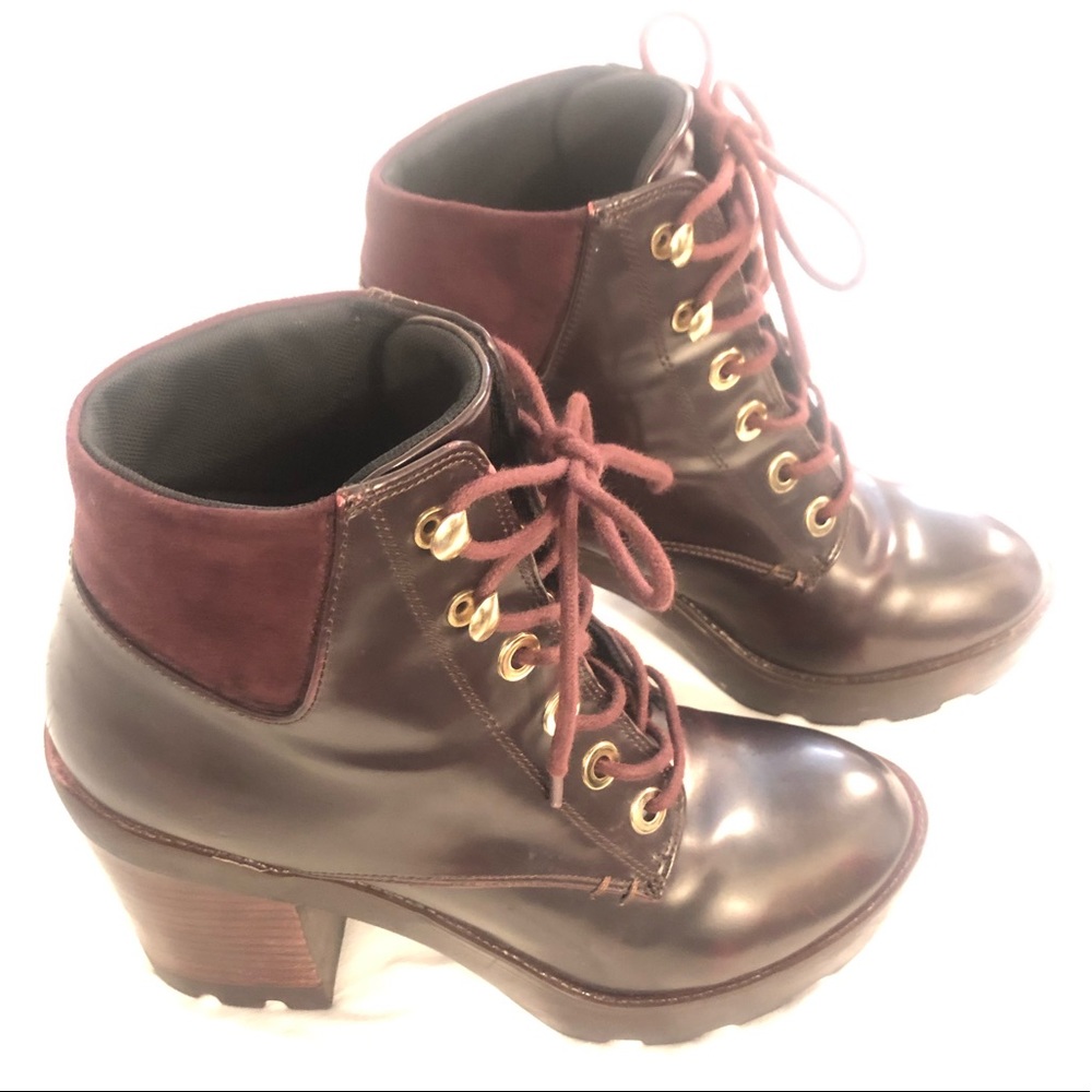 Aldo Chunky Heel Platform Boots Burgundy lace up